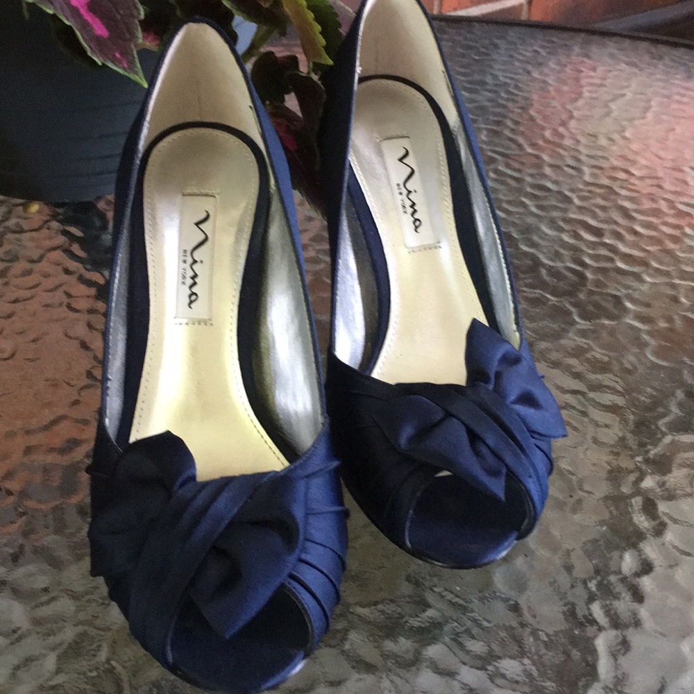 Nina Navy Blue Satin Pumps